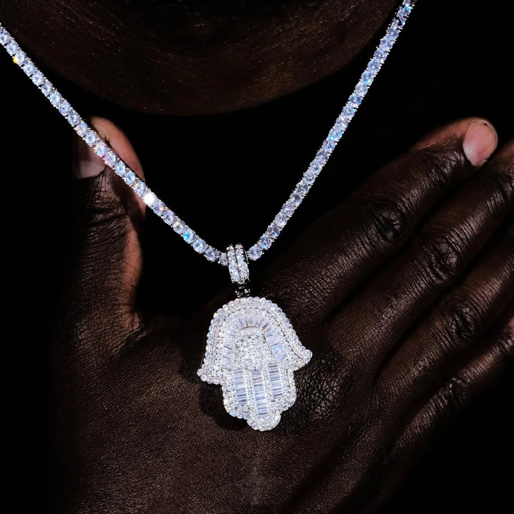 HAMSA ICE – Baguette CZ Pendant