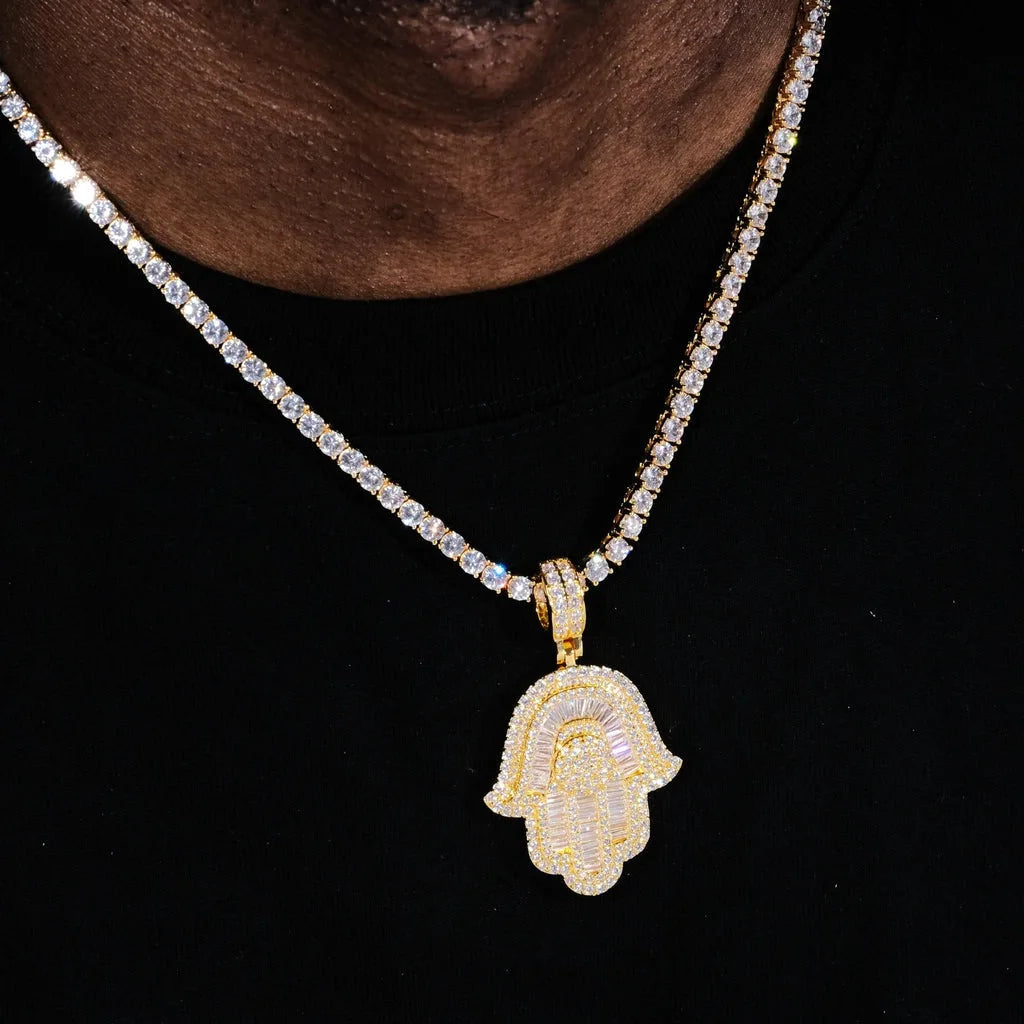 HAMSA ICE – Baguette CZ Pendant