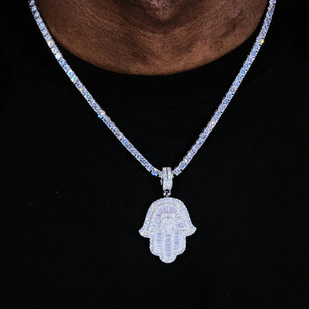 HAMSA ICE – Baguette CZ Pendant