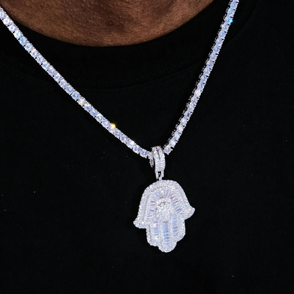 HAMSA ICE – Baguette CZ Pendant